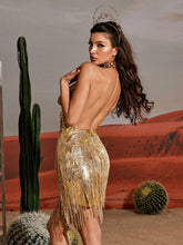 Load image into Gallery viewer, Tobin Sequin Fringe Metallic Dress In Gold
