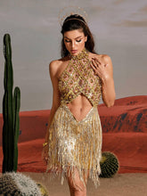 Load image into Gallery viewer, Tobin Sequin Fringe Metallic Dress In Gold
