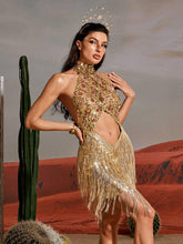 Load image into Gallery viewer, Tobin Sequin Fringe Metallic Dress In Gold
