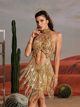 Load image into Gallery viewer, Tobin Sequin Fringe Metallic Dress In Gold
