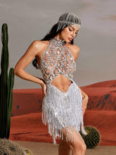 Load image into Gallery viewer, Tobin Sequin Fringe Metallic Dress In Silver
