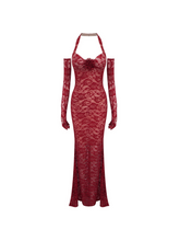 Load image into Gallery viewer, Toby Halterneck Floral Lace Maxi Dress With Gloves
