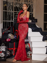 Load image into Gallery viewer, Toby Halterneck Floral Lace Maxi Dress With Gloves
