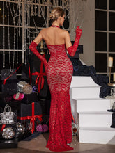Load image into Gallery viewer, Toby Halterneck Floral Lace Maxi Dress With Gloves
