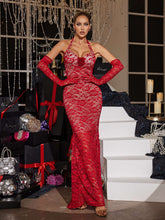 Load image into Gallery viewer, Toby Halterneck Floral Lace Maxi Dress With Gloves
