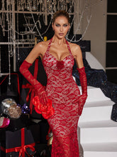 Load image into Gallery viewer, Toby Halterneck Floral Lace Maxi Dress With Gloves
