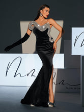 Load image into Gallery viewer, Torin Strapless Wave Crystal Velvet Maxi Dress
