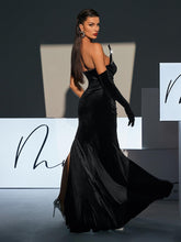 Load image into Gallery viewer, Torin Strapless Wave Crystal Velvet Maxi Dress
