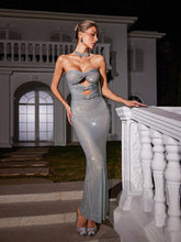 Load image into Gallery viewer, Tris Strapless Crystal Cutout Maxi Dress
