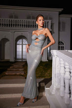 Load image into Gallery viewer, Tris Strapless Crystal Cutout Maxi Dress
