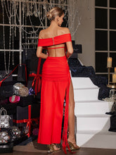 Load image into Gallery viewer, Trixie Off Shoulder Cutout Bandage Maxi Dress
