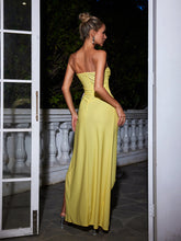 Load image into Gallery viewer, Tucky Strapless Flower Split Maxi Dress
