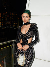 Load image into Gallery viewer, Uliana Acrylic Embellished Cutout Maxi Dress
