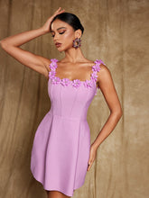 Load image into Gallery viewer, Uriah Square Collar Flower Bandage Mini Dress
