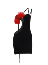 Load image into Gallery viewer, Valor One Shoulder Flower Cutout Mini Dress
