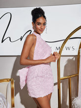 Load image into Gallery viewer, Vedette Halterneck Flower Bow Mini Dress
