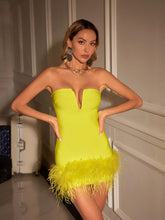 Load image into Gallery viewer, Veer Strapless Feather Bandage Dress In Yellow
