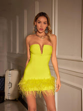 Load image into Gallery viewer, Veer Strapless Feather Bandage Dress In Yellow
