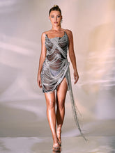 Load image into Gallery viewer, Verona Embellished Diamond Chain Dress In Black

