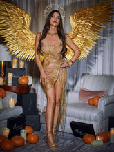 Load image into Gallery viewer, Verona Embellished Diamond Chain Dress In Gold
