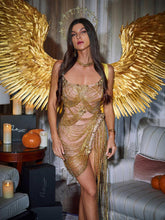 Load image into Gallery viewer, Verona Embellished Diamond Chain Dress In Gold

