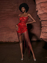 Load image into Gallery viewer, Verona Embellished Diamond Chain Dress In Red
