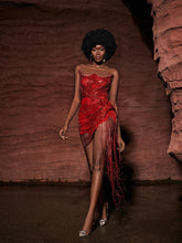 Load image into Gallery viewer, Verona Embellished Diamond Chain Dress In Red
