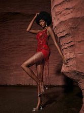 Load image into Gallery viewer, Verona Embellished Diamond Chain Dress In Red
