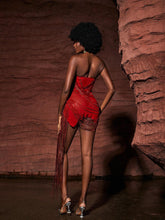Load image into Gallery viewer, Verona Embellished Diamond Chain Dress In Red
