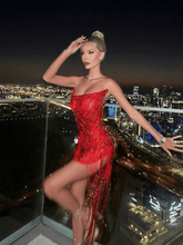 Load image into Gallery viewer, Verona Embellished Diamond Chain Dress In Red
