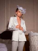Load image into Gallery viewer, Vlad Feather Mesh Cocktail Hat In White
