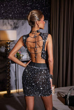Load image into Gallery viewer, Wade Rhinestone Mesh Skirt Set In Black
