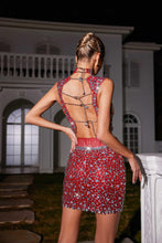 Load image into Gallery viewer, Wade Rhinestone Mesh Skirt Set In Red
