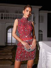Load image into Gallery viewer, Wade Rhinestone Mesh Skirt Set In Red
