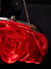 Load image into Gallery viewer, Wells Red Flower Satin Clutch
