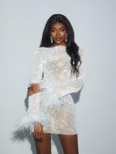 Load image into Gallery viewer, Xanthe Rhinestone Mesh Mini Dress In White
