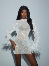 Load image into Gallery viewer, Xanthe Rhinestone Mesh Mini Dress In White
