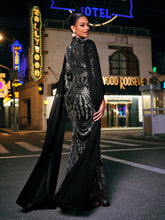 Load image into Gallery viewer, Yuriy Long Sleeve Sequin Draped Maxi Dress
