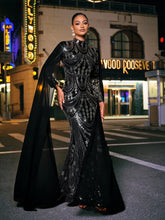 Load image into Gallery viewer, Yuriy Long Sleeve Sequin Draped Maxi Dress
