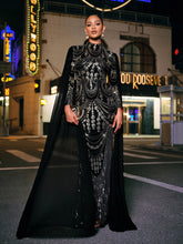 Load image into Gallery viewer, Yuriy Long Sleeve Sequin Draped Maxi Dress
