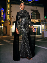 Load image into Gallery viewer, Yuriy Long Sleeve Sequin Draped Maxi Dress
