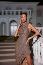 Load image into Gallery viewer, Yusuf Sleeveless Asymmetric Sequin Dress
