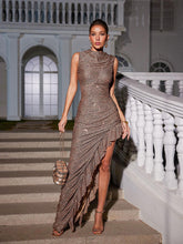 Load image into Gallery viewer, Yusuf Sleeveless Asymmetric Sequin Dress
