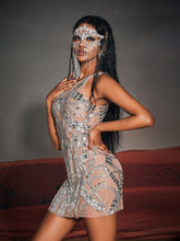 Load image into Gallery viewer, Zaiden Rhinesone Mesh Mini Dress
