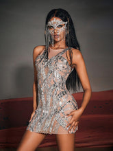 Load image into Gallery viewer, Zaiden Rhinesone Mesh Mini Dress
