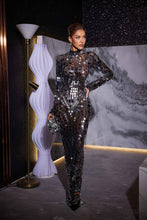 Load image into Gallery viewer, Zain Long Sleeve Acrylic Mesh Maxi Dress
