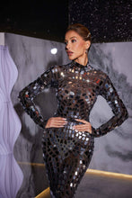 Load image into Gallery viewer, Zain Long Sleeve Acrylic Mesh Maxi Dress
