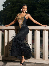 Load image into Gallery viewer, Zane Cutout Rhinestone Feather Sequin Dress
