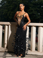 Load image into Gallery viewer, Zane Cutout Rhinestone Feather Sequin Dress
