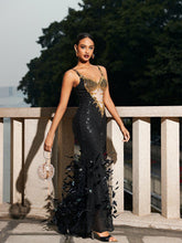 Load image into Gallery viewer, Zane Cutout Rhinestone Feather Sequin Dress
